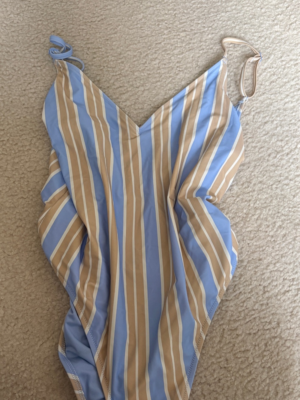 aerie Light Blue and Tan Vertical Stripe One-Piece Swimsuit